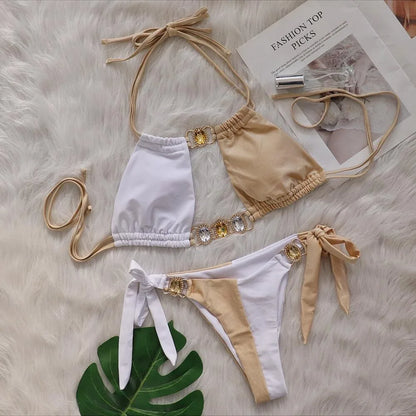Sexy Patchwork Bikini Set Crystal Diamond