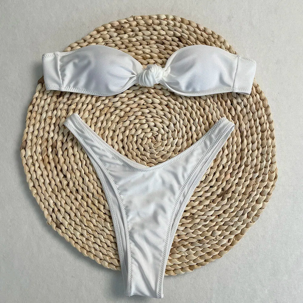 New Sexy Strapless Bikini Set Solid Thong Two-Piece Swimsuit