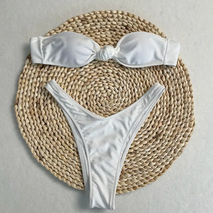 New Sexy Strapless Bikini Set Solid Thong Two-Piece Swimsuit