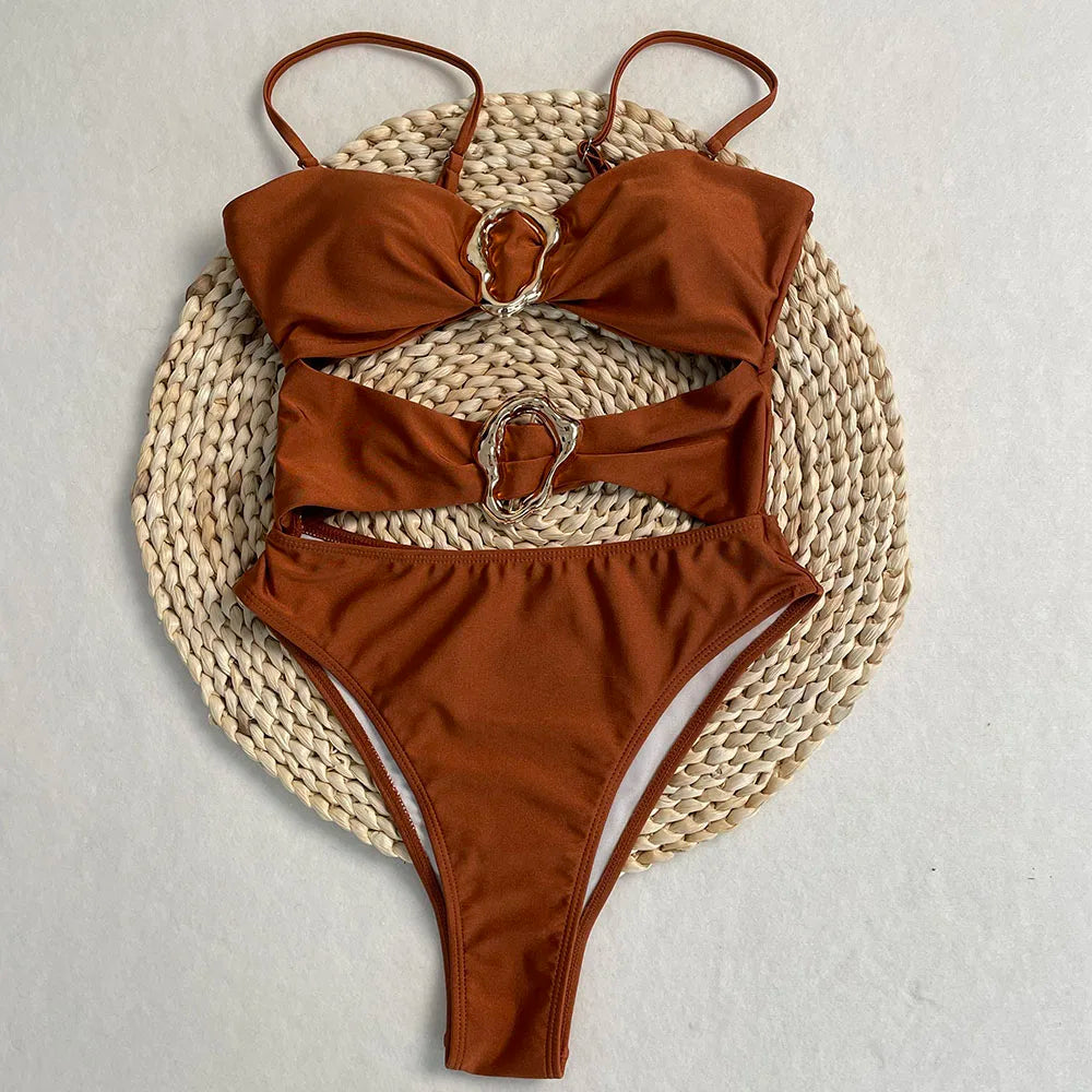 One Piece Swimsuit Hollow Metal Buckle