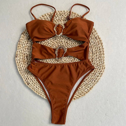 One Piece Swimsuit Hollow Metal Buckle
