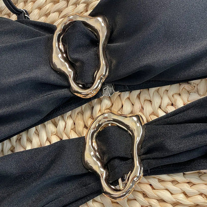 One Piece Swimsuit Hollow Metal Buckle