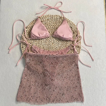 Women's 3-Piece Bikini Set Shiny Swimsuit