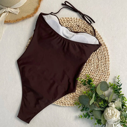 New Sexy One Piece Swimsuit Solid Tight High Waist