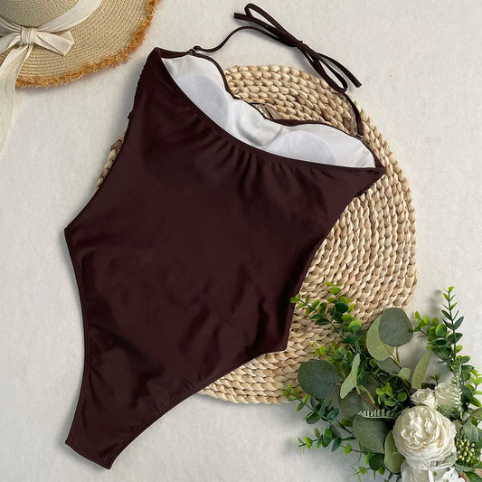 New Sexy One Piece Swimsuit Solid Tight High Waist