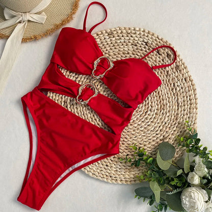 One Piece Swimsuit Hollow Metal Buckle