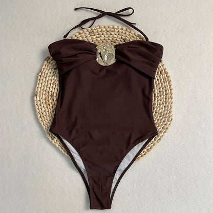 New Sexy One Piece Swimsuit Solid Tight High Waist
