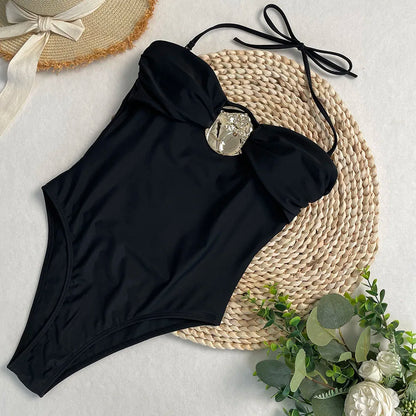New Sexy One Piece Swimsuit Solid Tight High Waist