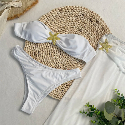New Sexy 3-piece Swimsuit Strapless Solid Bikini Set