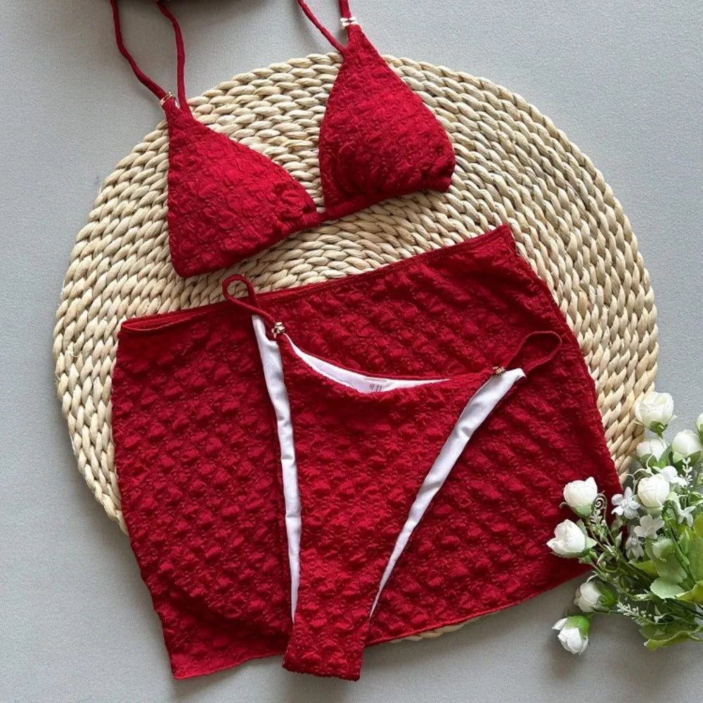 New Sexy Thong Bikini Set Solid Swimsuit
