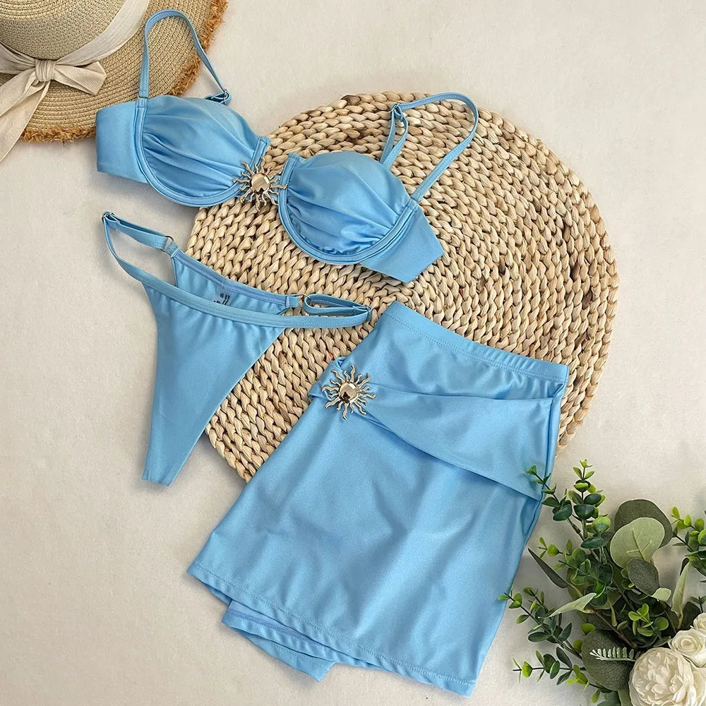 3 Pieces Swimsuit Push Up Sexy Bikini