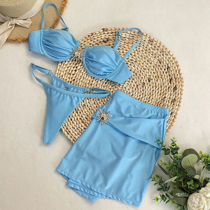 3 Pieces Swimsuit Push Up Sexy Bikini