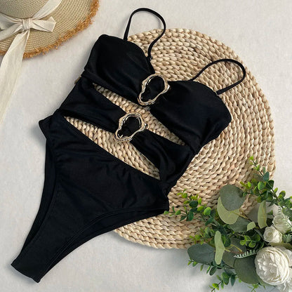 One Piece Swimsuit Hollow Metal Buckle