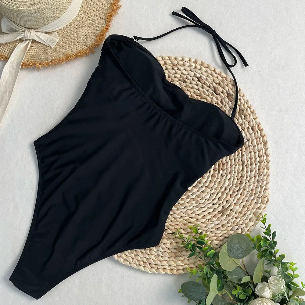 New Sexy One Piece Swimsuit Solid Tight High Waist