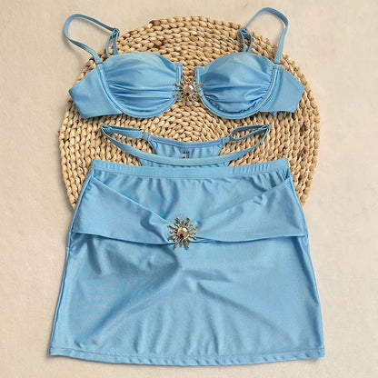 3 Pieces Swimsuit Push Up Sexy Bikini