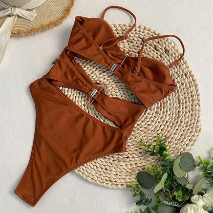 One Piece Swimsuit Hollow Metal Buckle