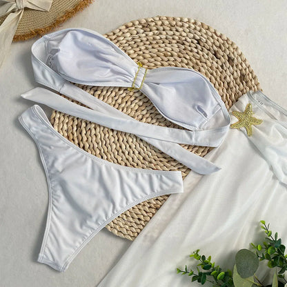 New Sexy 3-piece Swimsuit Strapless Solid Bikini Set