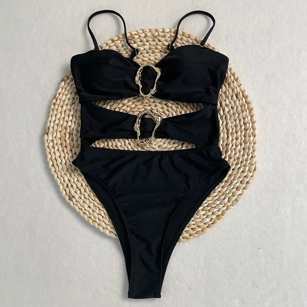 One Piece Swimsuit Hollow Metal Buckle