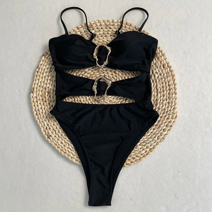 One Piece Swimsuit Hollow Metal Buckle