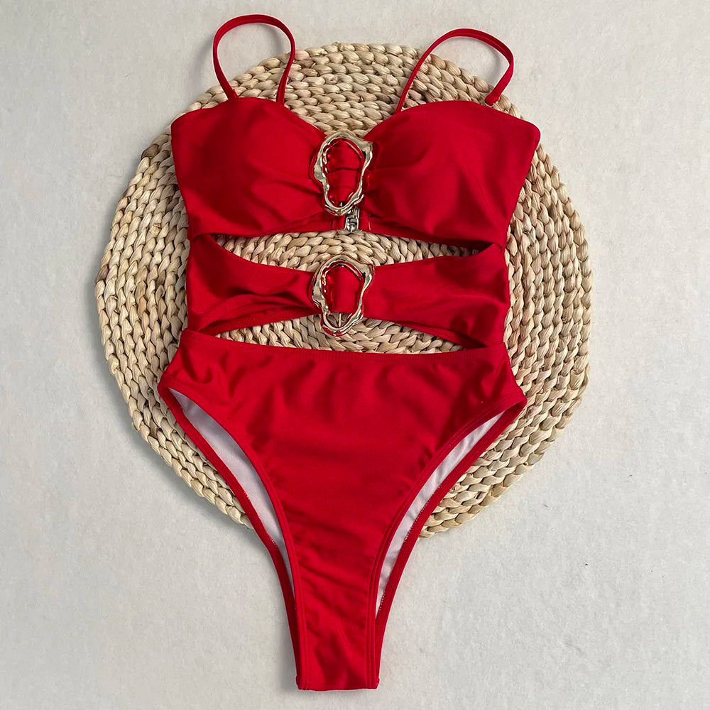 One Piece Swimsuit Hollow Metal Buckle