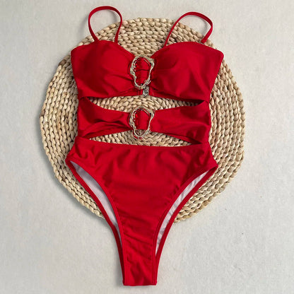 One Piece Swimsuit Hollow Metal Buckle